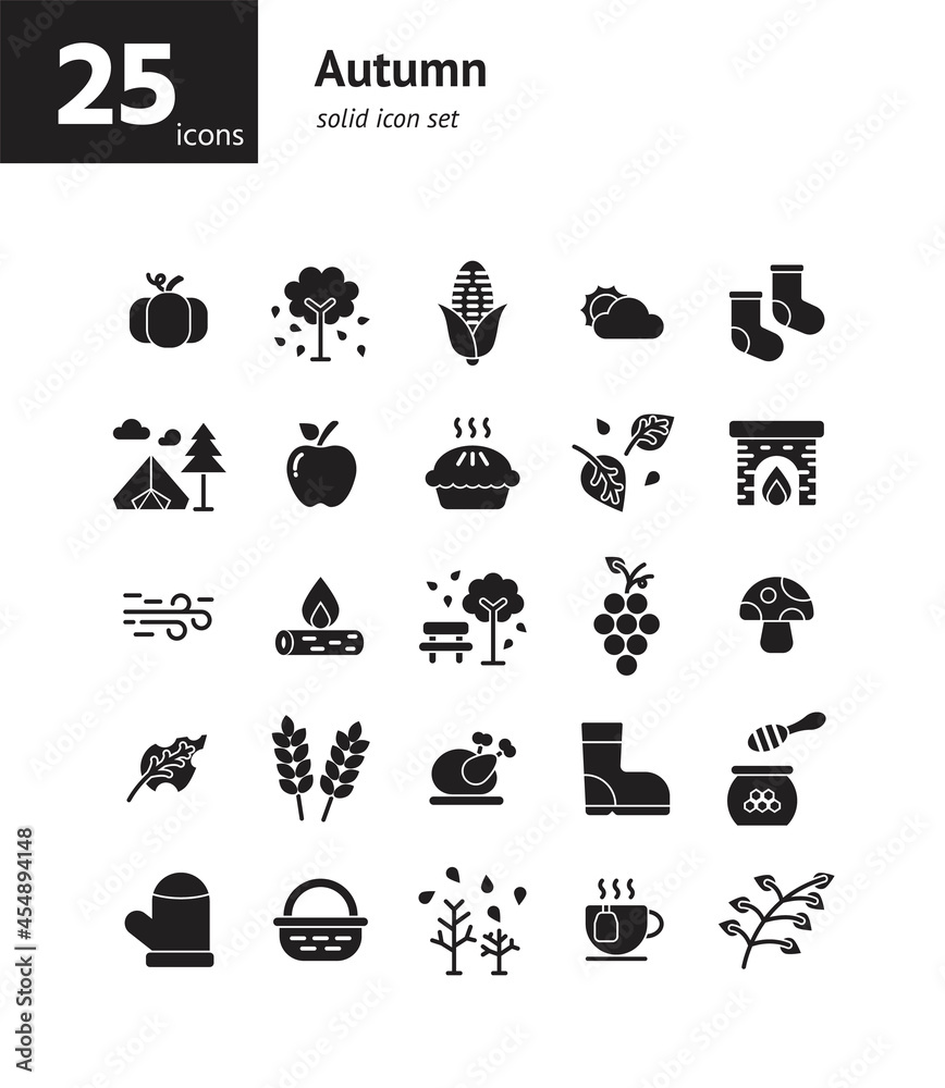 Autumn solid icon set. Vector and Illustration. Autumn solid icon set. Vector and Illustration.