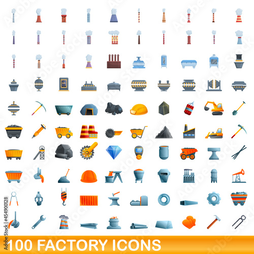 100 factory icons set. Cartoon illustration of 100 factory icons vector set isolated on white background