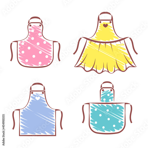Color kitchen aprons of different shape set