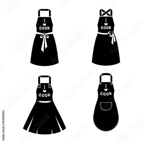 Black kitchen aprons of different shape set