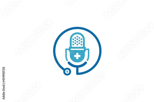 Medical podcast logo design. Stethoscope and microphone illustration symbol