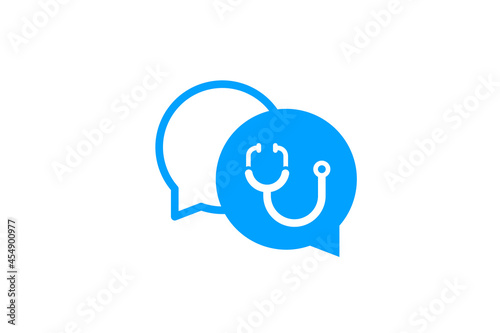 Doctor talk logo design template. Stethoscope isolated on bubble chat symbol