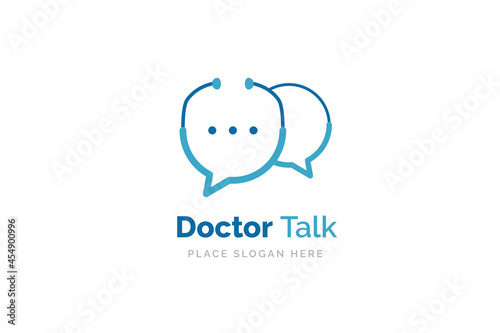 Doctor talk logo design template. Stethoscope isolated on bubble chat symbol