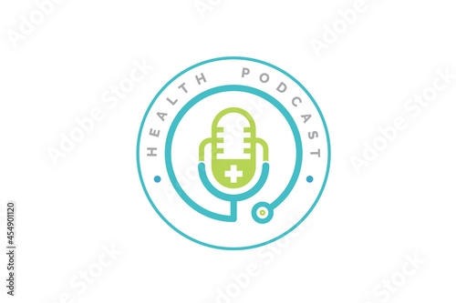 Medical podcast logo design. Stethoscope and microphone illustration symbol