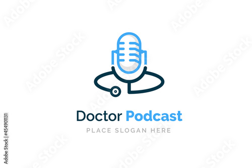 Doctor podcast logo design. Stethoscope and microphone illustration symbol