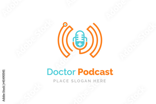Doctor podcast logo design. Stethoscope and microphone illustration symbol