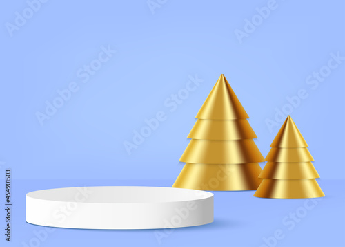 Product podium With Golden Christmas Tree On The Background Vector