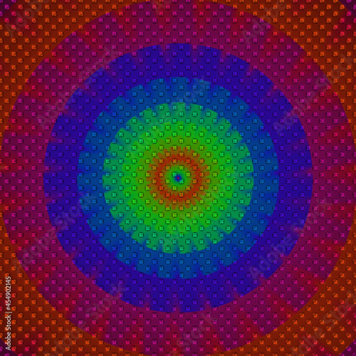 3d illustrated shiny dots on the red-green-blue colored circle symmetrical pattern