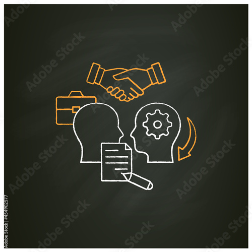 Formalizing agreements chalk icon. Dispute resolution.Documentation. Successfully handles, resolves issues sensibly and fairlly. Isolated vector illustration on chalkboard