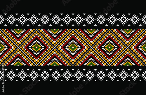 Geometric ethnic oriental seamless pattern traditional Design for background,carpet,wallpaper.clothing,wrapping,Batik fabric,Vector illustration.embroidery style - Sadu, sadou, sadow or sado