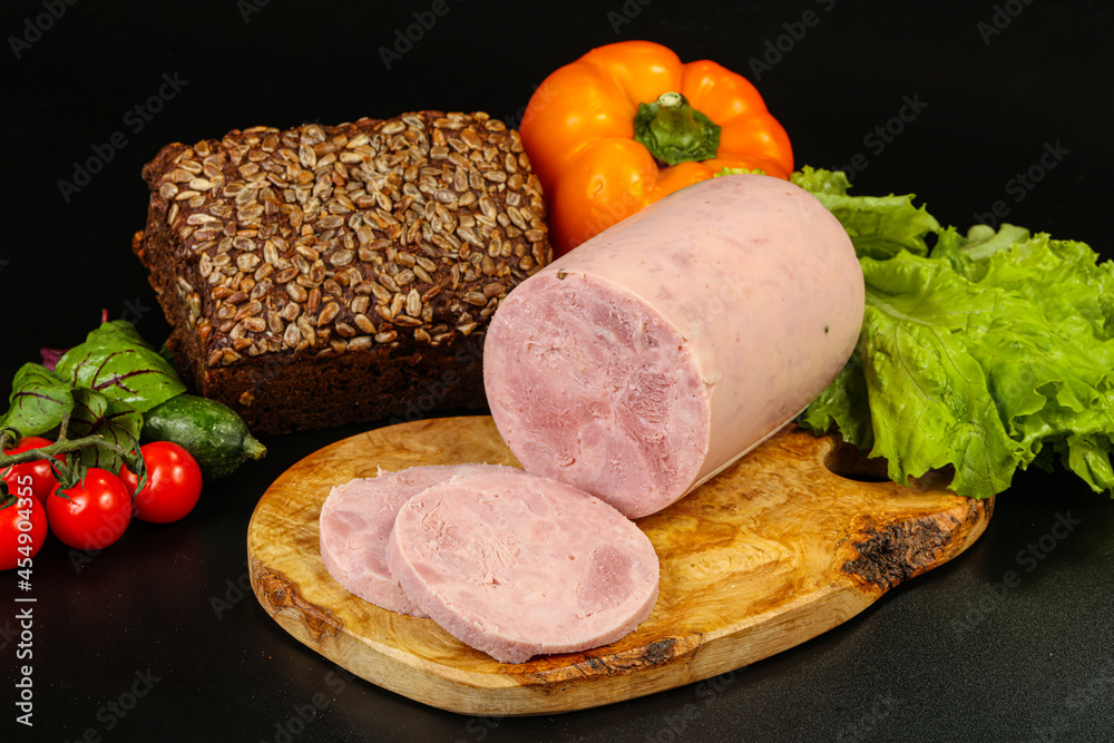 Pork ham sausage cut isolated