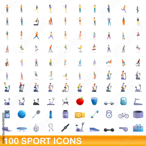 100 sport icons set. Cartoon illustration of 100 sport icons vector set isolated on white background