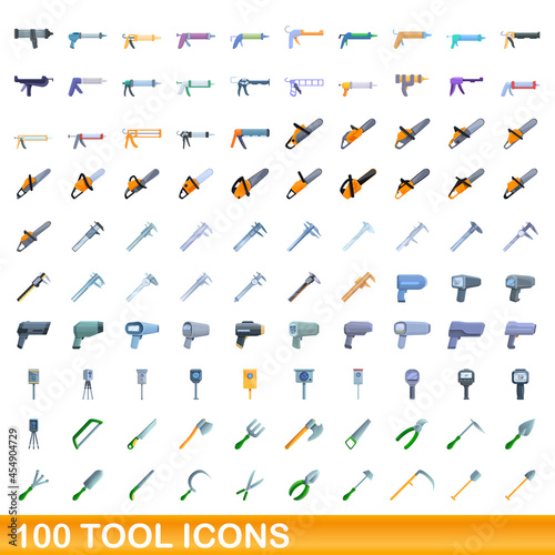 100 tool icons set. Cartoon illustration of 100 tool icons vector set isolated on white background