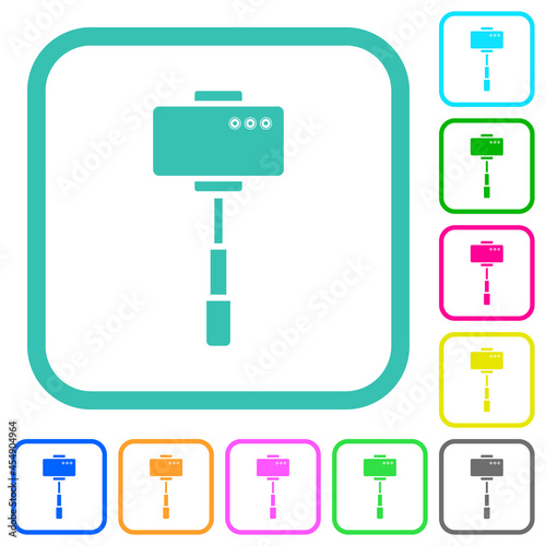 Smartphone on selfie stick back view vivid colored flat icons