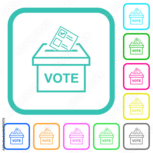 Voting paper and ballot box outline vivid colored flat icons