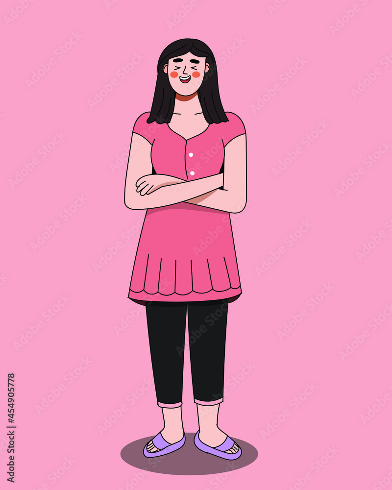 Indian female character design with a joyful face and folding hands, teenager girl Indian female character design with a joyful face and folding hands, teenager girl