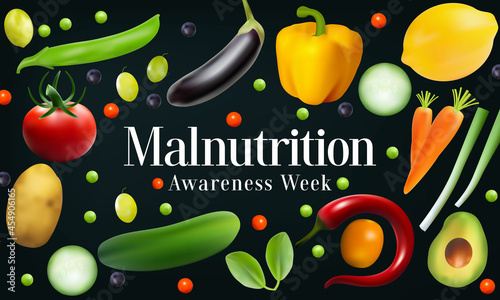 Malnutrition awareness week is observed every year in October, to help raise awareness by Educating healthcare professionals about early detection and treatment of malnutrition. Vector illustration