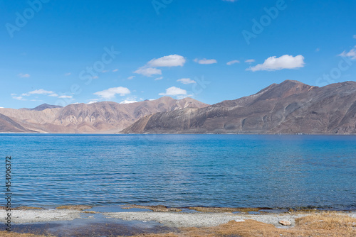 Pangong Tso, Tibetan for "high grassland lake", also referred to as Pangong Lake, is an endorheic lake in the Himalayas situated at a height of about 4,350 m. at Leh Ladakh, Jammu and Kashmir, India. 