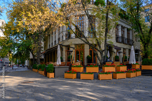 Street in center of Moscow in Russia. Cozy cityscape in Moscow. Architecture and landmarks of Moscow. photo