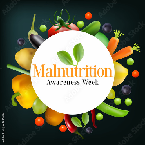 Malnutrition awareness week is observed every year in October, to help raise awareness by Educating healthcare professionals about early detection and treatment of malnutrition. Vector illustration