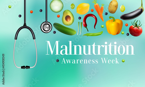 Malnutrition awareness week is observed every year in October, to help raise awareness by Educating healthcare professionals about early detection and treatment of malnutrition. Vector illustration