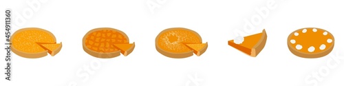 Pumpkin pie collection. Thanksgiving day. Celebration concept. Isolated flat vector illustration. Sweet set food.