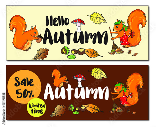 Obraz na płótnie zwierzę, przedszkole, szkoła, kolorowanka, jesień, hello autumn, wiewiórka, pejzaż tapeta, wzór, deseń, ilustracja, projekt, sztuka, jesienią, element, dekoracja, losowanie, drzew, set, tekstura, pora w salonie