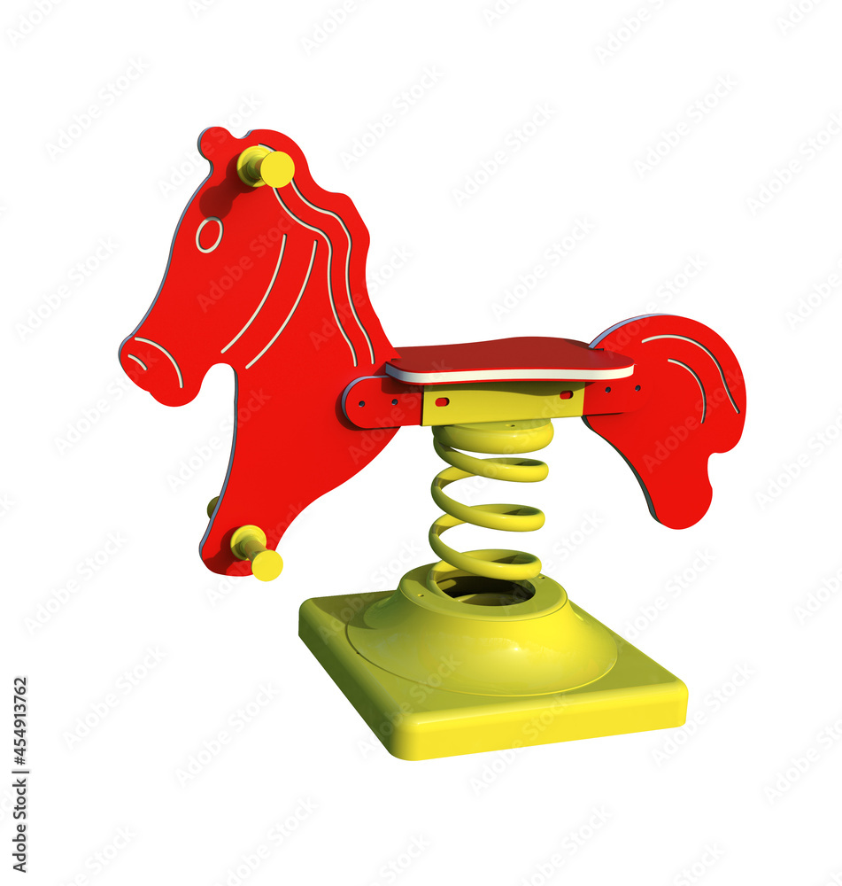 3d realistic playground park ​horse springer for kids, isolated on white background