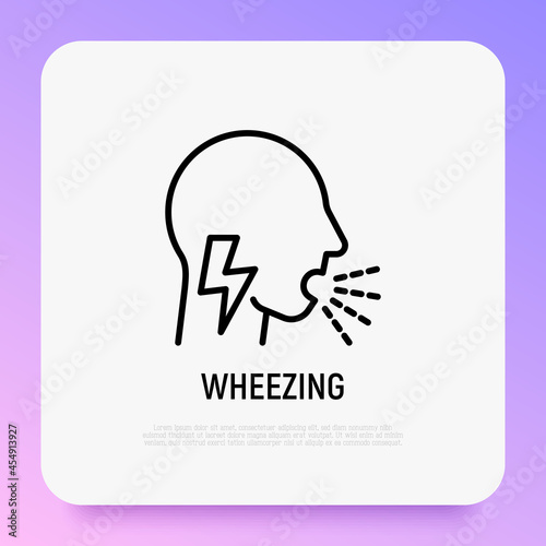 Wheezing thin line icon. Asthma symptom. Modern vector illustration.