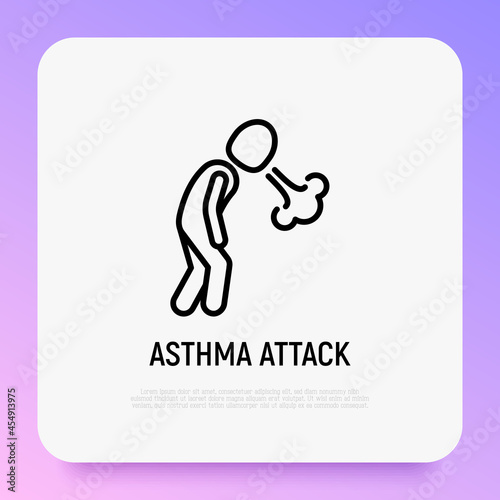 Asthma attack thin line icon. Shortness breathing. Symptom of respiratory disease. Modern vector illustration.