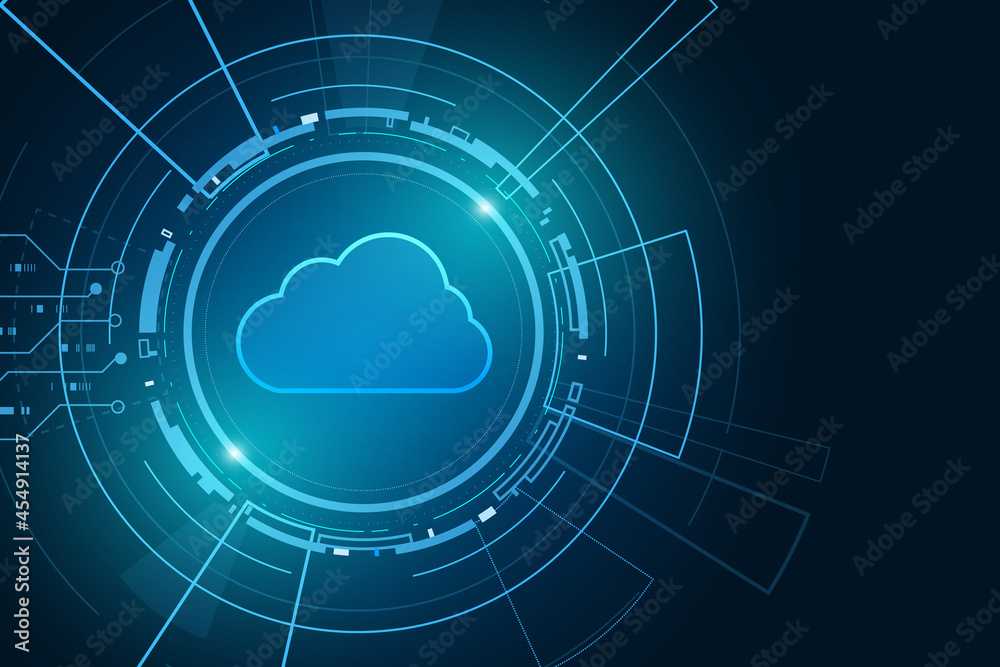 Obraz premium Modern cloud technology futuristic, online storage, work from home 
