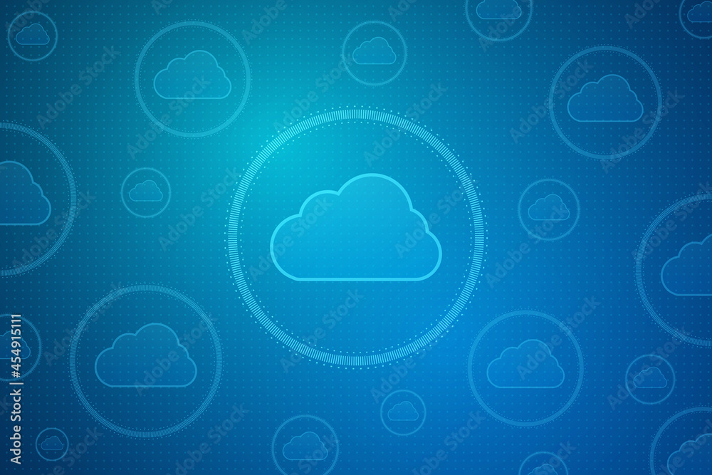 Fototapeta premium Modern cloud technology futuristic, online storage, work from home 