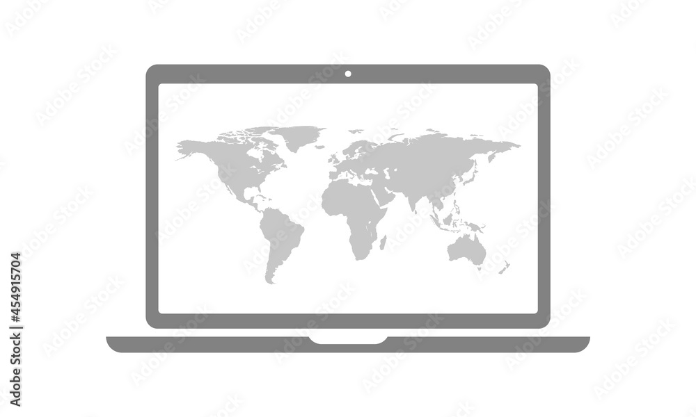 gray world map in laptop monitor gray world map in laptop monitor