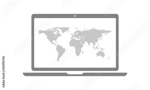 gray world map in laptop monitor