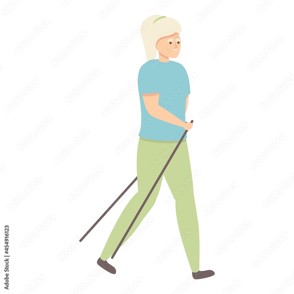 Fototapeta premium Granny sport walking icon cartoon vector. Senior travel. Old woman