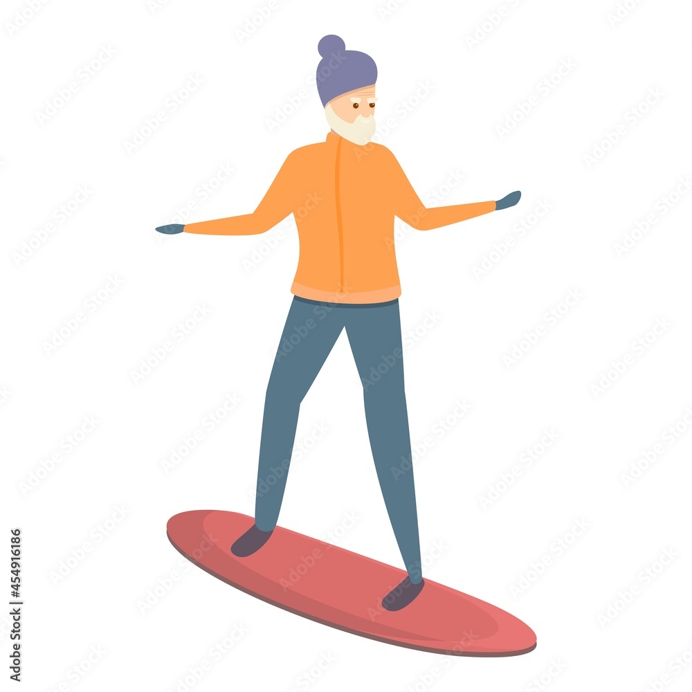 Obraz premium Grandpa snowboarding icon cartoon vector. Senior travel. Happy man