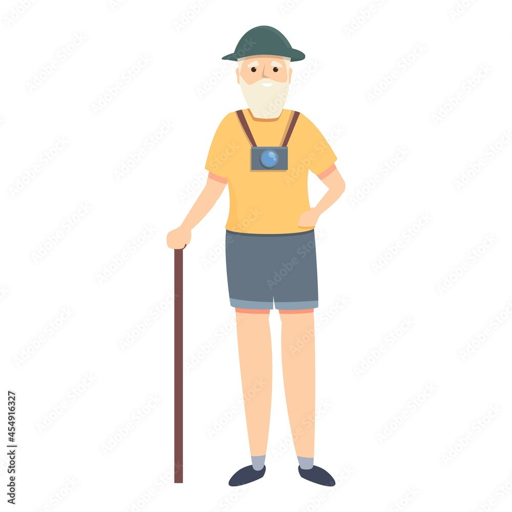 Senior retirement travel icon cartoon vector. Old man. Happy person