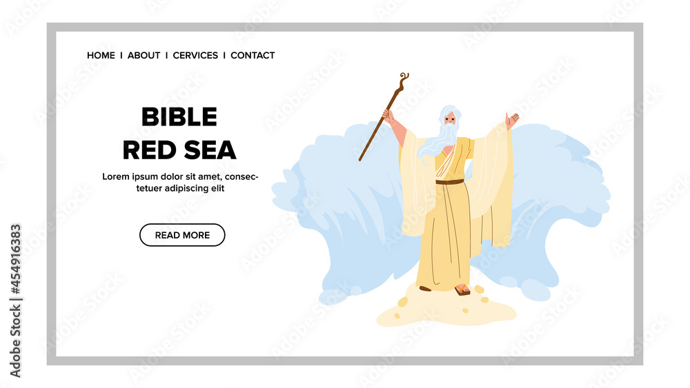 Bible Red Sea Moses Prepare Way For Jews Vector. Bible Red Sea Religious  Man With Stick Doing Miracle For Escape Slave From Egypt. Character Judaism  Religion Story Web Flat Cartoon Illustration Stock