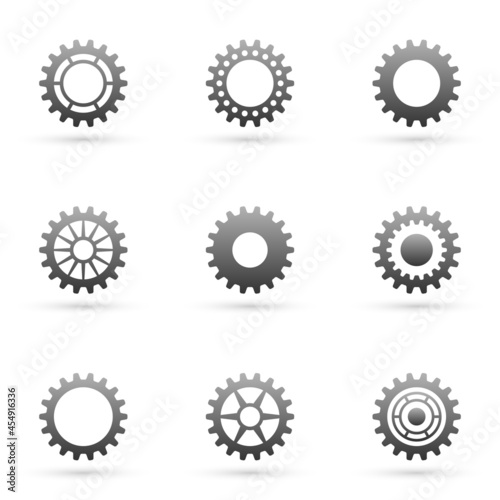 Icon set of cogs and wheels mechanisms. Vector illustration