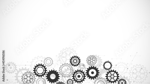 Cogs and gear wheel mechanisms. Concepts and ideas for hi-tech digital technology and engineering design. Abstract technical background of mechanical engineering. Vector illustration