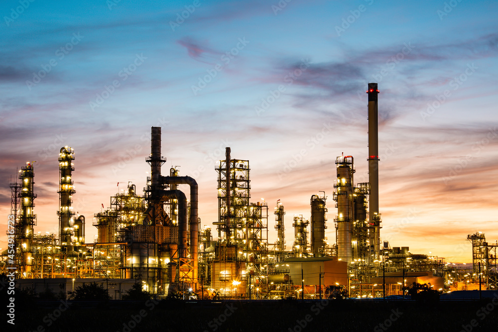 Night scene of oil refinery plant and power plant of Petrochemistry