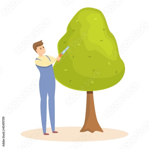 Tree garden maintenance icon cartoon vector. Hedge man. Lawn grass