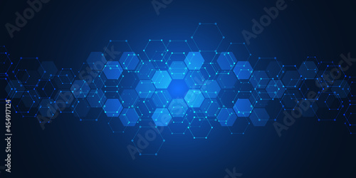 Abstract background with geometric shapes and hexagon pattern. Vector illustration