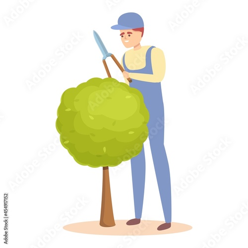 Scissors tree trimming icon cartoon vector. Trim bush. Lawn worker