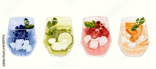 Set of watercolor drinks cocktail illustration on a white background