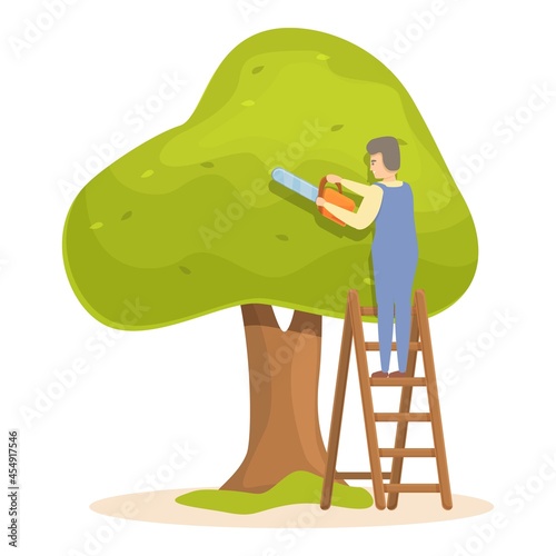 Tree trimming job icon cartoon vector. Garden hedge. Lawn maintenance