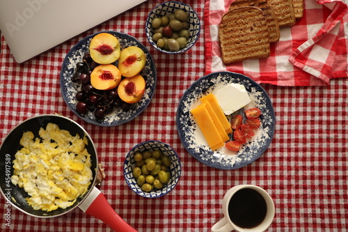 Breakfast on Checkered Table Spread 