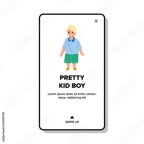 Pretty Kid Boy Walking In Park Outdoor Vector. Caucasian Blonde Pretty Kid Boy Resting Outside And Playing On Playground. Character Childhood Enjoyment Web Flat Cartoon Illustration