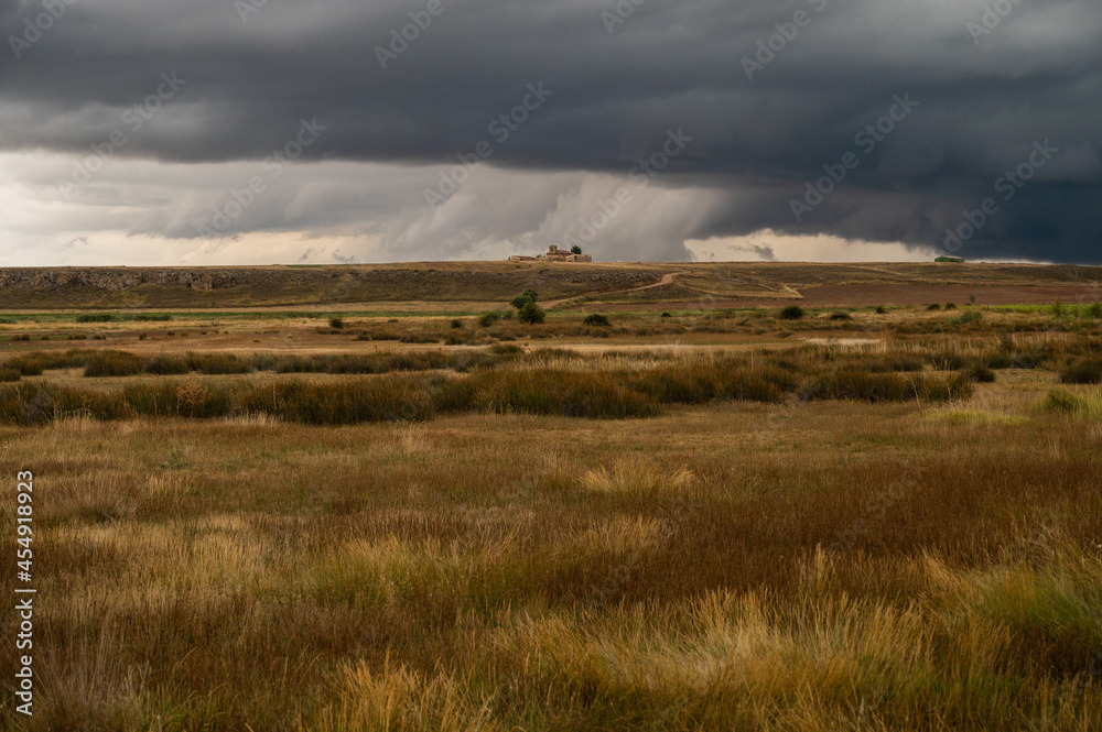 Storm reaching Gallocanta Lake, with heavy clouds