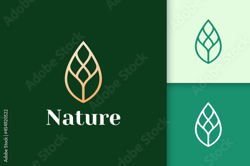 Gold leaf logo in luxury and elegant shape for beauty and health